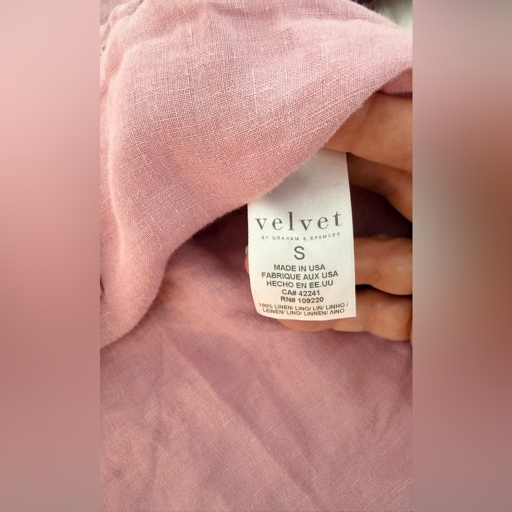 Velvet by Graham & Spencer Rose Pink linen flowy peasant blouse 3/4 sleeve sm EC - Picture 7 of 9